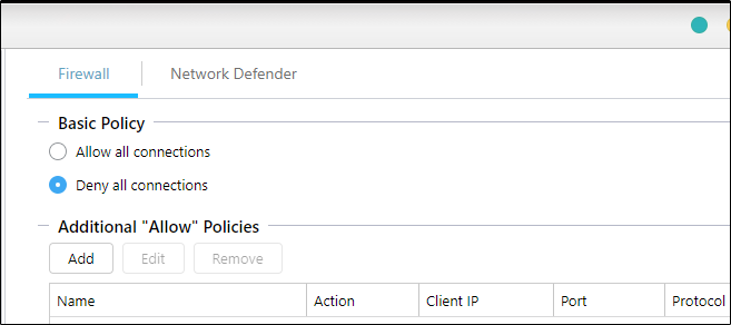 Firewall tab in ADM Defender