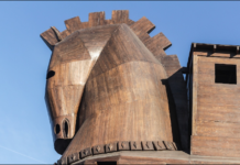 Wooden Trojan Horse close-up of head