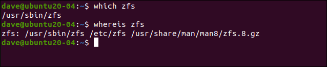 which zfs in a terminal window