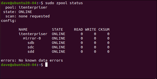 sudo szpool status in a terminal window