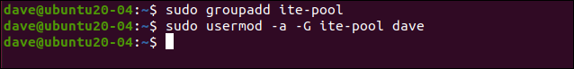 sudo groupadd ite-pool in a terminal window