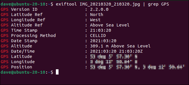 Using ExifTool to see the GPS data in a JPG image