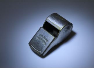 A metal referee's whistle