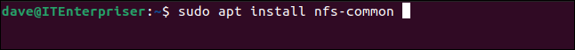sudo apt install nfs-common in a terminal window