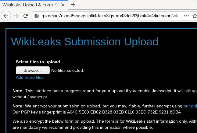 WikiLeaks upload portal