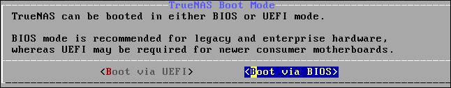 TrueNAS installation boot menu screen