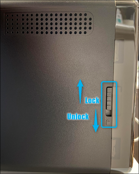 The lock switch on the side of the QNAP TS-453D
