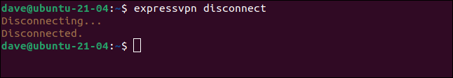 expressvpn disconnect in a terminal window