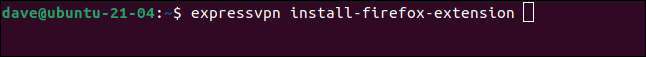 expressvpn install-firefox-extension in a terminal window