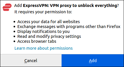 ExpressVPN extension permission dialog