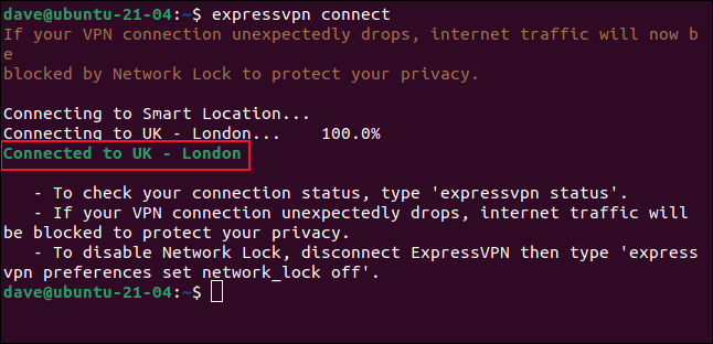 expressvpn activate in a terminal window