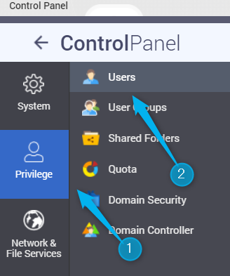 User option in Privileges group on QNAP Control Panel