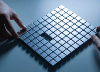 Hands arranging blocks representing RAID
