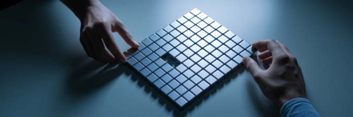 Hands arranging blocks representing RAID